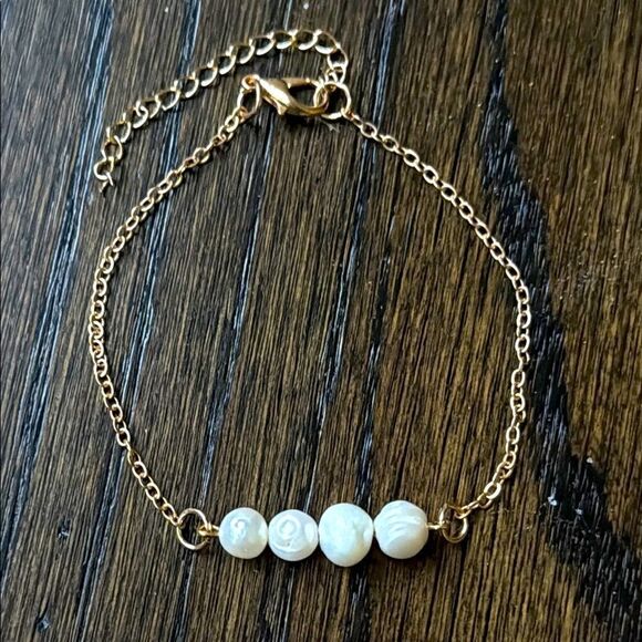 Genuine Pearl 14k Gold Plated Boho Beach Anklet or Bracelet, Adjustable 7.5-9.5” - Picture 3 of 7